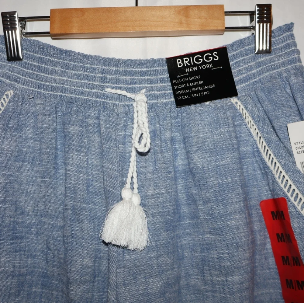 Briggs New York Blue Linen Flowy Shorts With Side & Back Pockets. Medium. NWT. - Picture 2 of 7